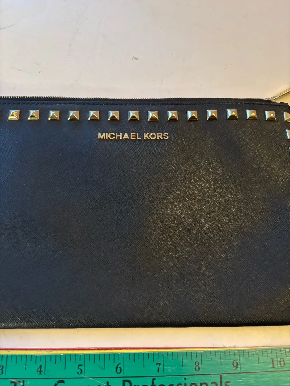 Michael Kors Black Leather Studded Zip Wristlet